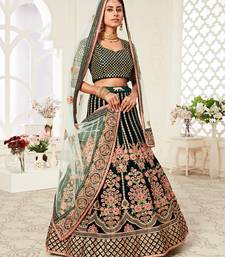 exotic dark green velvet heavily embroidered wedding bridal lehenga set choli with dupatta with diamond work
