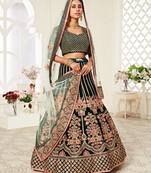Exotic Dark Green Velvet Heavily Embroidered Wedding Bridal Lehenga Choli with Diamond Work