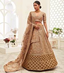 brown golden sequins work art silk bridal wedding heavy lehenga set choli with dupatta with dupatta