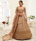Stunning Brown Golden Sequins Work Art Silk Bridal Wedding Heavy Lehenga Choli with Dupatta
