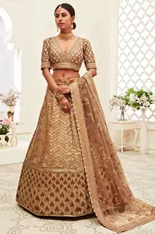 brown golden sequins work art silk bridal wedding heavy lehenga set choli with dupatta with dupatta