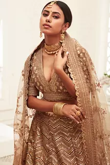 brown golden sequins work art silk bridal wedding heavy lehenga set choli with dupatta with dupatta