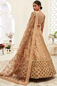 brown golden sequins work art silk bridal wedding heavy lehenga set choli with dupatta with dupatta