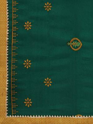 SheWill Mustard & Green Silk Blend Embroidered Semi Stitched Lehenga Style Suit 3