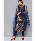 Kvsfab Women Blue & Gold-Toned Ethnic Motifs Kurta with Trousers & Dupatta