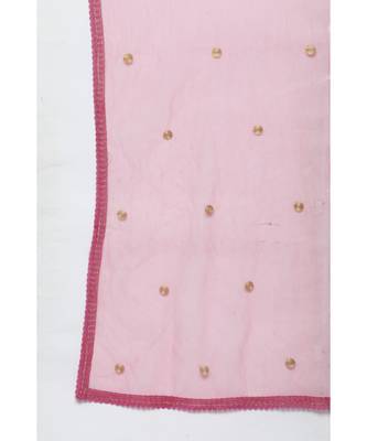 Kvsfab Women Pink & Gold-Toned Ethnic Motifs Kurta with Trousers & Dupatta 4