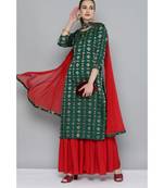 Kvsfab Women Green & Red Ethnic Motifs Kurta with Sharara & Dupatta
