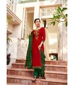 SheWill Red & Green Weaving and Embroidered Cotton Unstitched Dress Material