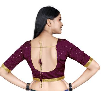 Wine Color Art Silk ReadymaDE Saree Blouse 3