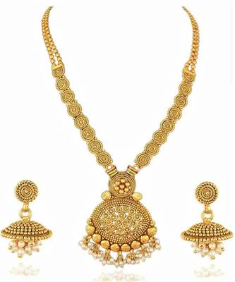 Gold gold plated Yellow Gold Alloy Necklace  Pair of Earring 1