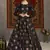 Black foilage print taffeta silk party wear gown