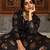Black foilage print taffeta silk party wear gown