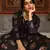 Black foilage print taffeta silk party wear gown