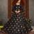 Black foilage print taffeta silk party wear gown