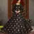 Black foilage print taffeta silk party wear gown