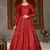 Red foilage print taffeta silk party wear gown