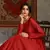 Red foilage print taffeta silk party wear gown