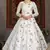 White foilage print taffeta silk party wear gown