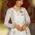 White foilage print taffeta silk party wear gown