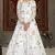 White foilage print taffeta silk party wear gown