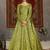 Light-green foilage print taffeta silk party wear gown