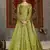 Light-green foilage print taffeta silk party wear gown