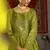 Light-green foilage print taffeta silk party wear gown