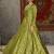 Light-green foilage print taffeta silk party wear gown