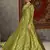 Light-green foilage print taffeta silk party wear gown