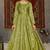 Light-green foilage print taffeta silk party wear gown