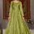 Light-green foilage print taffeta silk party wear gown