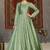 Light-green foilage print taffeta silk party wear gown