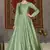 Light-green foilage print taffeta silk party wear gown