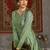 Light-green foilage print taffeta silk party wear gown