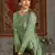Light-green foilage print taffeta silk party wear gown