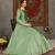 Light-green foilage print taffeta silk party wear gown