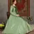 Light-green foilage print taffeta silk party wear gown
