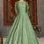 Light-green foilage print taffeta silk party wear gown