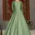 Light-green foilage print taffeta silk party wear gown