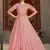 Pink foilage print taffeta silk party wear gown