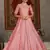 Pink foilage print taffeta silk party wear gown