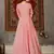 Pink foilage print taffeta silk party wear gown