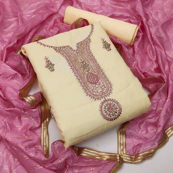 Women'S Light Yellow Modal Chanderi Unstitched Dress Material With Inner 1