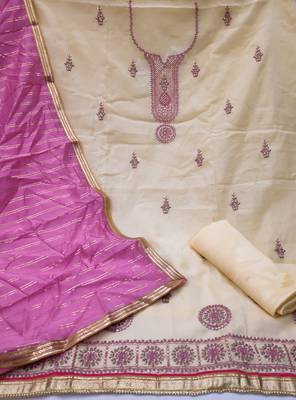 Women'S Light Yellow Modal Chanderi Unstitched Dress Material With Inner 2
