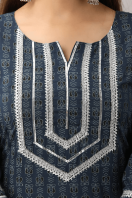 Blue Colour Embroidery Work Cotton Kurta Set 4