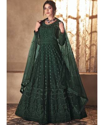 Green Net Embroidery Party Wear Anarkali Suit 2