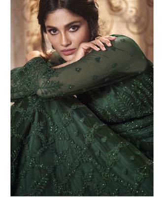 Green Net Embroidery Party Wear Anarkali Suit 4