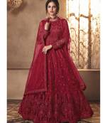 Maroon Net Embroidery Party Wear Anarkali Suit