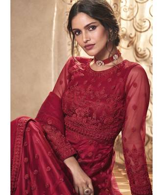 Maroon Net Embroidery Party Wear Anarkali Suit 2