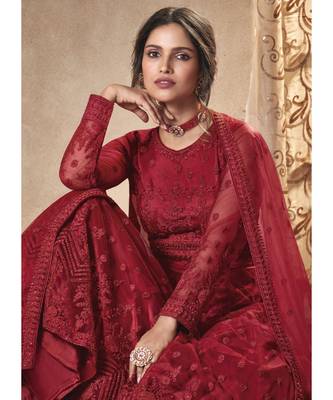 Maroon Net Embroidery Party Wear Anarkali Suit 3